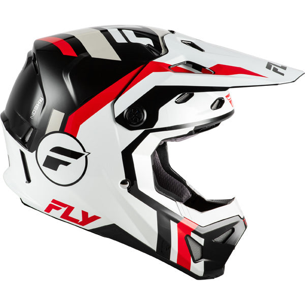 Studio view of fly racing formula cp seal helmet youth, on a white studio background | Fly Racing - Formula CP Seal Helmet (Youth) | SKU 73-0040 | Colors: White/Black/Red, Black/Grey/Light Grey, Navy Blue/Grey, Matte Stone/Khaki/Olive | Available at BTO Sports