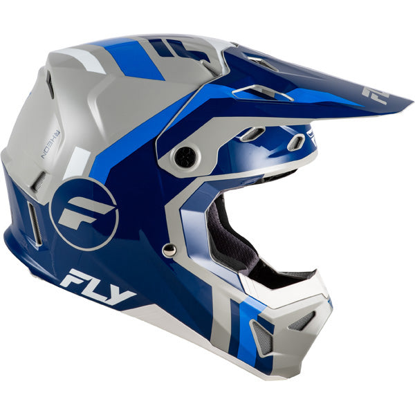 Studio view of fly racing formula cp seal helmet, in white and black and red, on a white studio background, | Fly Racing - Formula CP Seal Helmet | SKU 73-0040 | Colors: White/Black/Red, Black/Grey/Light Grey, Navy Blue/Grey, Matte Stone/Khaki/Olive | Sizes: XS to 2X | Available at BTO Sports