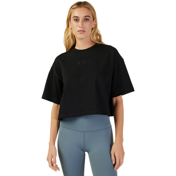 Fox Racing Wordmark Premium Crop Tee mountain bike gear in Black detail view sku 31984-008