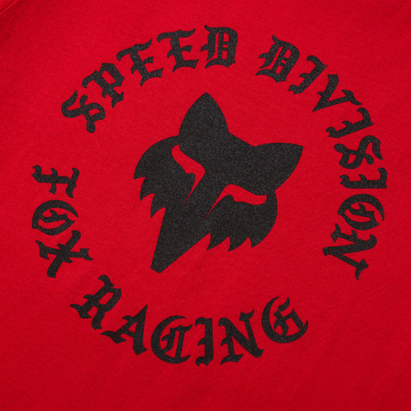 Fox Racing Badge Tee mountain bike gear in Tibetan Red detail view sku 38448-581