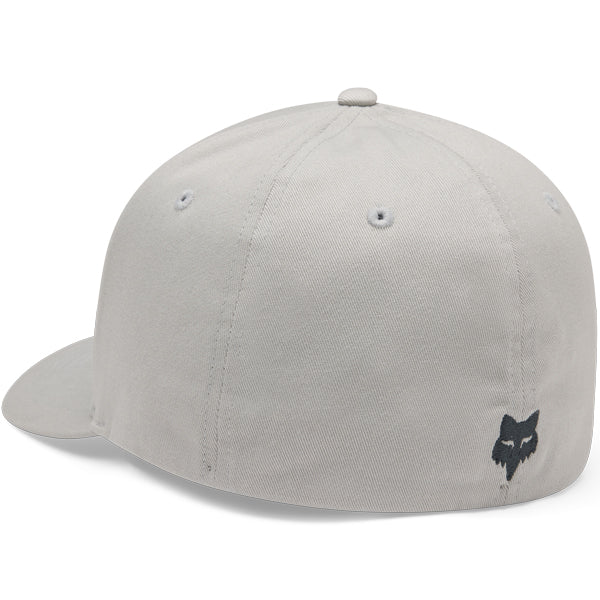 Fox Racing Badge Flexfit Hat mountain bike gear in Light Grey detail view sku 38469-097