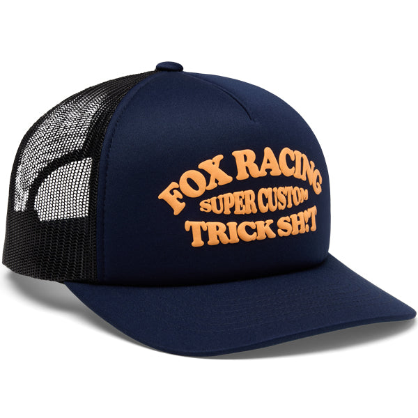 Fox Racing Trick Mesh Trucker Hat mountain bike gear in Midnight detail view sku 38471-329