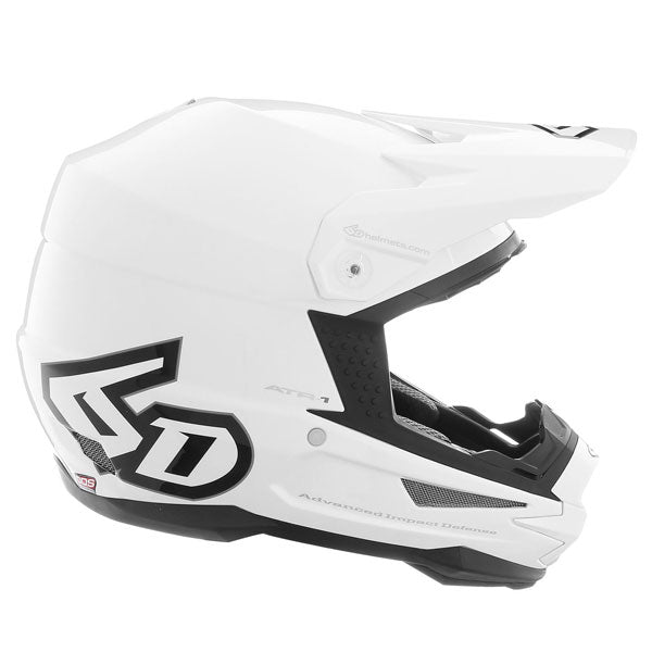 6D helmet white gloss product view — with ODS impact management for angular and linear energy, ventilated and lightweight, SKU 10-3724.