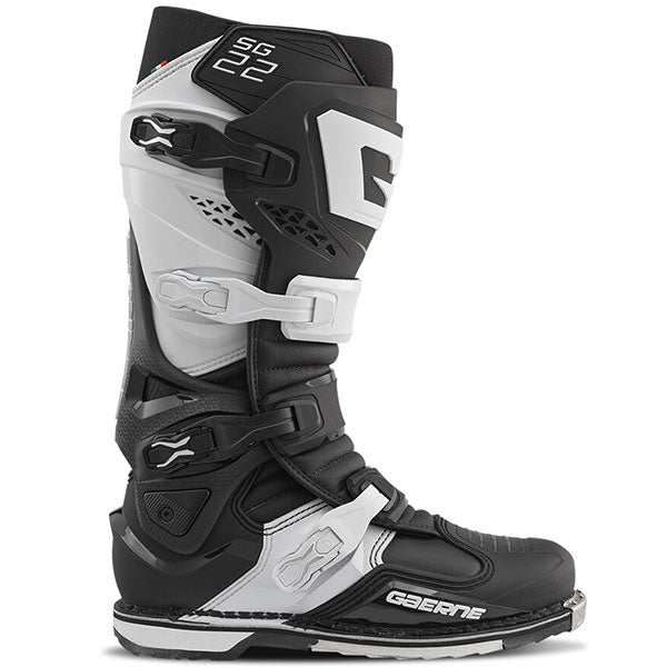 Product image of Gaerne 0022 Gaerne SG 22 Boots Black White 2 motocross boots showing design and colorway | Available at BTO Sports