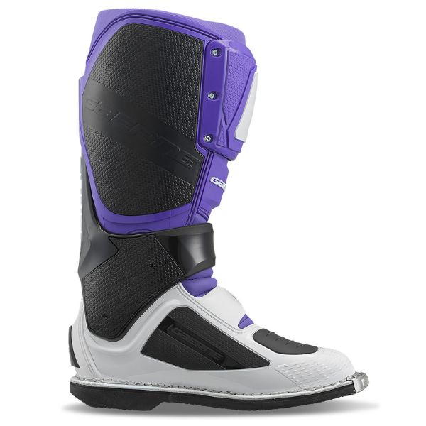 Clean studio shot of Gaerne, SG-12 LE Boots, Product image of Gaerne MX25 480 570 SG12 LE Boots PurBlkWht 4 motocross boots showing design and colorway, detail view, Colors: Purple/Black/White, Sizes: 8–13, SKU 480-570