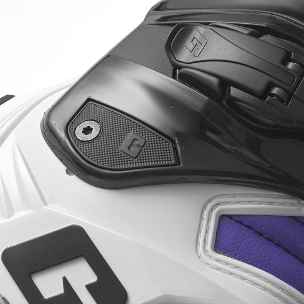 Clean studio shot of Gaerne, SG-12 LE Boots, Product image of Gaerne MX25 480 570 SG12 LE Boots PurBlkWht 6 motocross boots showing design and colorway, detail view, Colors: Purple/Black/White, Sizes: 8–13, SKU 480-570