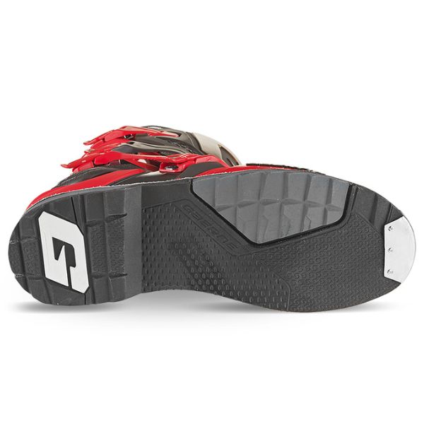 Product photo on a clean white background of Gaerne, SG-22 LE Magma MJK Boots, Product image of Gaerne MX25 480 666 SG22 LE Magma MJK Boots RdBlkGld 5 motocross boots showing design and colorway, detail view, Colors: Red/Black/Gold, Sizes: 8–13, SKU 480-666