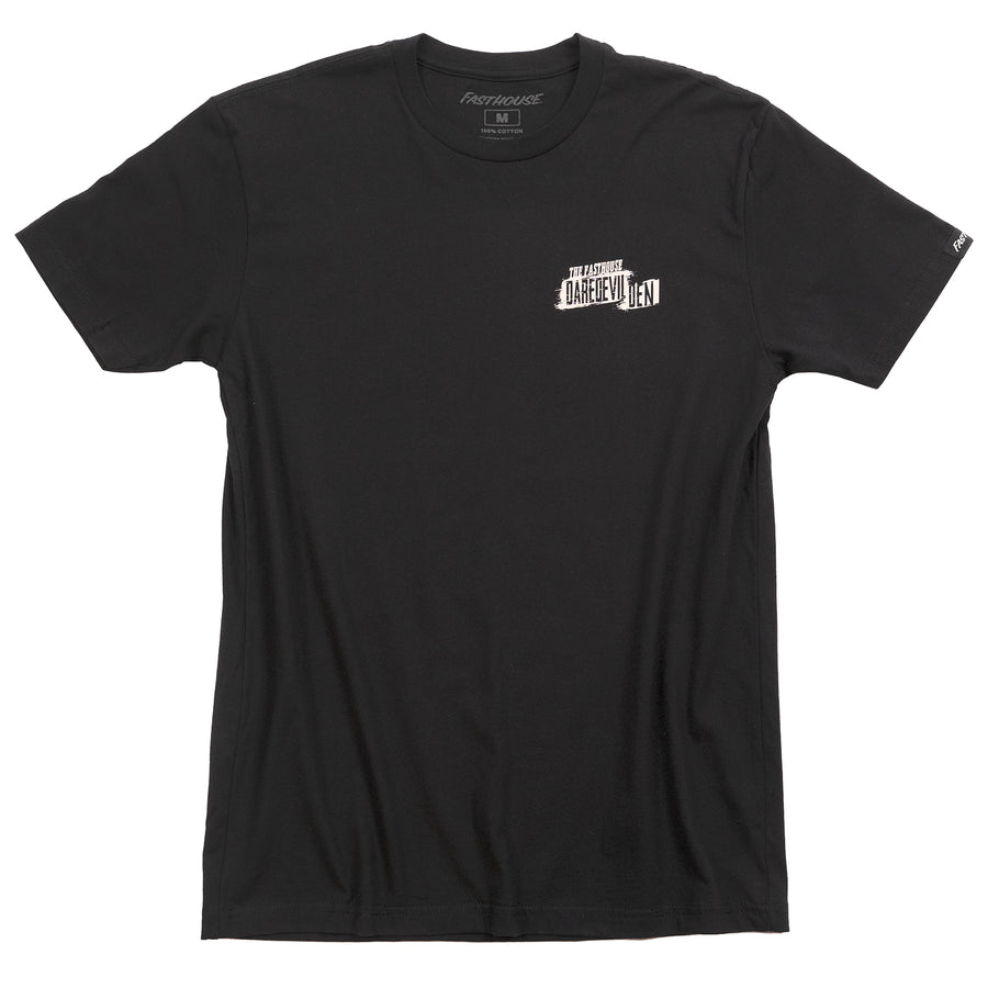 Crisp studio image on a white background of Fasthouse Hell Raiser Tee; showing tee fit, printed graphics, and crew neckline; SKU 3211230004; Sizes: S-3XL