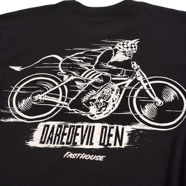 High-resolution studio image of Fasthouse Hell Raiser Tee; showing tee fit, printed graphics, and crew neckline; SKU 3211230004; Colors: Black, Natural