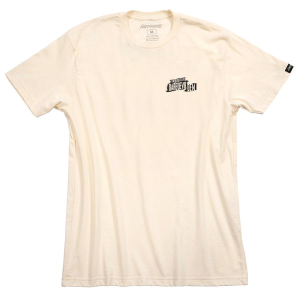 Crisp studio image on a white background of Fasthouse Hell Raiser Tee; showing tee fit, printed graphics, and crew neckline; SKU 3211230004; Sizes: S-3XL