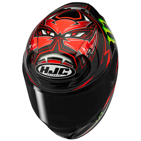 top view of HJC SKU 852140105, sizes XS, SM, MD, LG, XL for motorcycle helmet, street bike, full-face helmet, and powersports use.