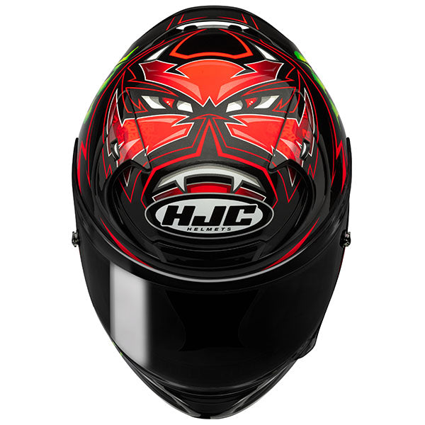 front view of HJC SKU 852140107, sizes XS, SM, MD, LG, XL for motorcycle helmet, street bike, full-face helmet, and powersports use.