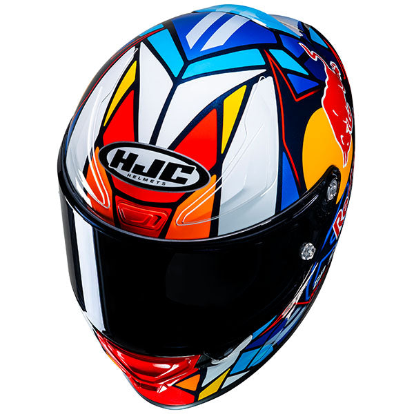 top view of HJC SKU 809222107, sizes XS, SM, MD, LG, XL for motorcycle helmet, street bike, full-face helmet, and powersports use.
