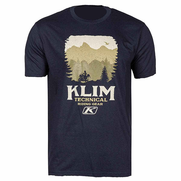 Studio photo on a white background of Klim Badlands T; showing tee fit, printed graphics, and crew neckline; SKU 3701-000-120-801; Sizes: S-3XL