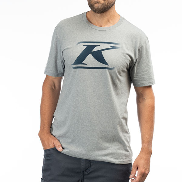 Crisp studio image on a white background of Klim Drift Tri-Blend Tee; showing tee fit, printed graphics, and crew neckline; SKU 3695-000-120-272