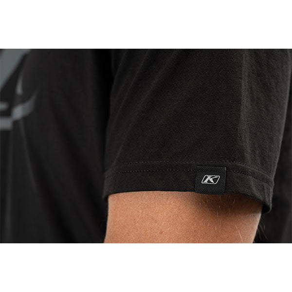 High-resolution studio image of Klim Drift Tri-Blend Tee; showing tee fit, printed graphics, and crew neckline; SKU 3695-000-120-272; Sizes: S-3XL
