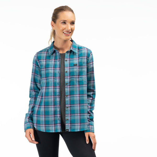 Crisp studio image on a white background of Klim Sunlight Trail Midweight Flannel Shirt (Womens); SKU 3595-000-110-802; Sizes: XS-2XL