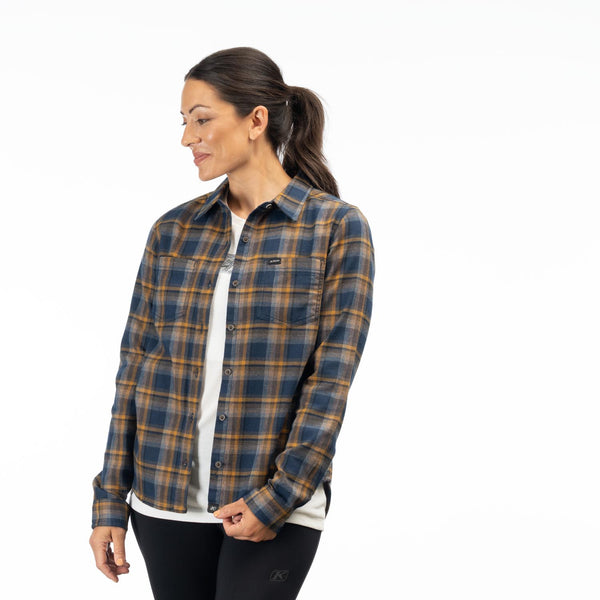 Crisp studio image on a white background of Klim Sunlight Trail Midweight Flannel Shirt (Womens); SKU 3595-000-110-802; Sizes: XS-2XL