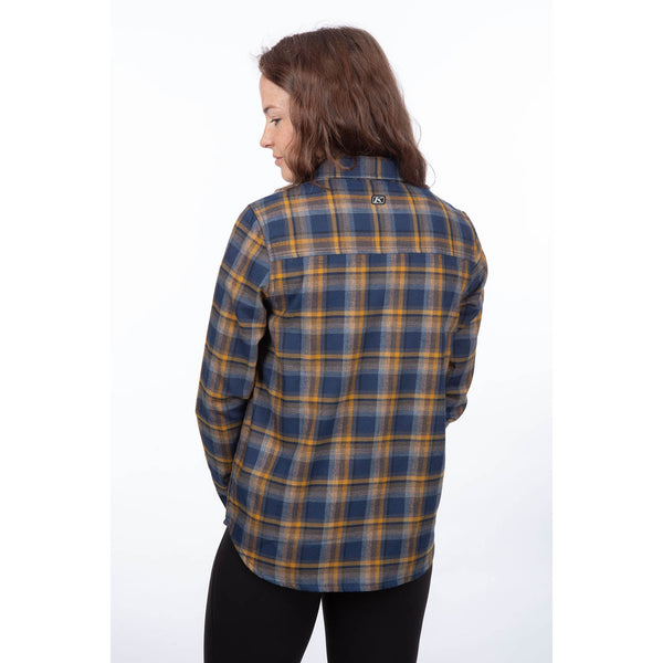 Studio photo on a white background of Klim; showing flannel shirt fit, button front, and plaid pattern; SKU 3595-000-110-249