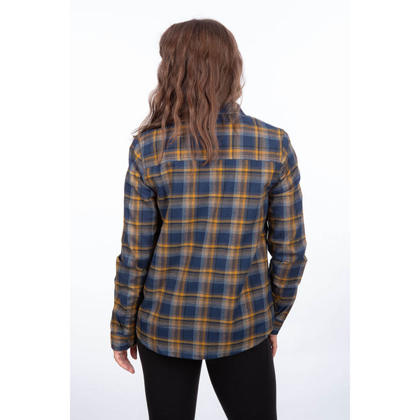 Professional studio photo of Klim; showing flannel shirt fit, button front, and plaid pattern; SKU 3595-000-130-249