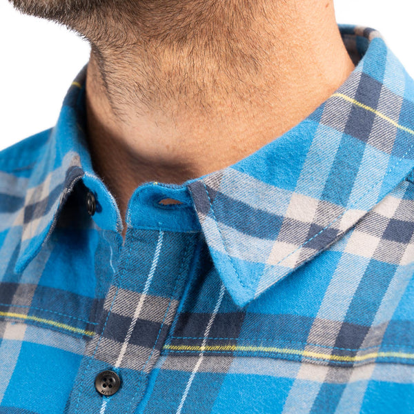 High-resolution studio image of Klim Table Rock Midweight Flannel Shirt; showing flannel shirt fit, button front, and plaid pattern; SKU 3632-000-120-408