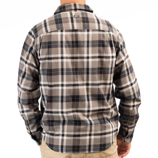 High-resolution studio image of Klim Table Rock Midweight Flannel Shirt; showing flannel shirt fit, button front, and plaid pattern; SKU 3632-000-120-408