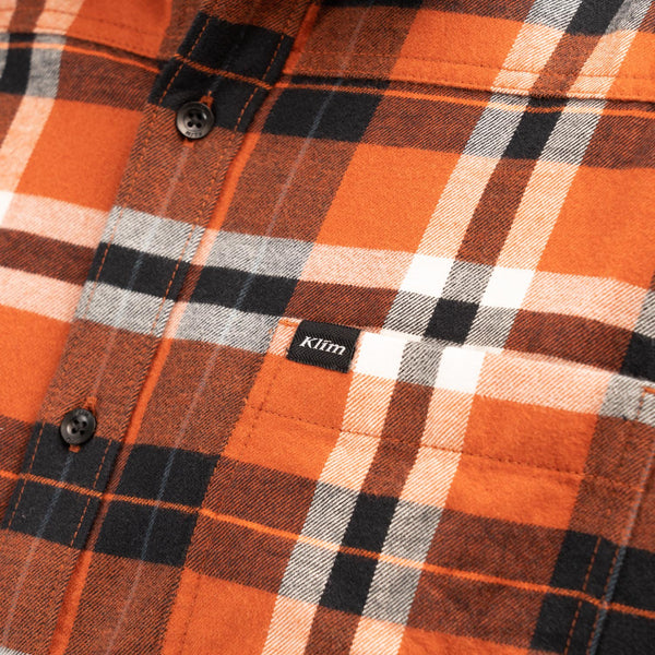 High-resolution studio image of Klim Table Rock Midweight Flannel Shirt; showing flannel shirt fit, button front, and plaid pattern; SKU 3632-000-120-408