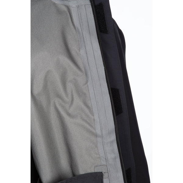 Studio photo on a white background of Klim Forecast Jacket; showing outer material, seams, and closures; SKU 3333-002-120-000; Colors: Black