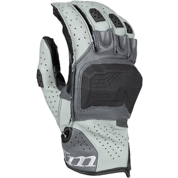 Studio photo on a white background of Klim Badlands Aero Pro Short Gloves; showing stitching detail and grip areas; SKU 3924-003-110-001; Sizes: XS-3XL