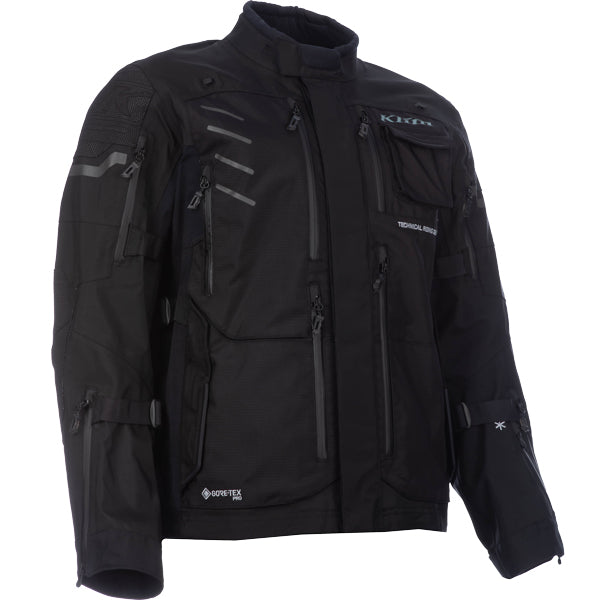Studio photo on a white background of Klim Badlands Pro Jacket; showing outer material, seams, and closures; SKU 4052-004-110-000