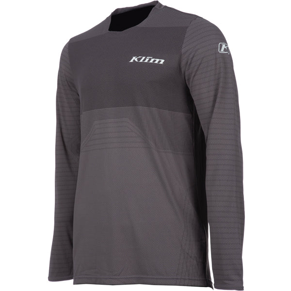 Clean studio shot of Klim XC Pro Jersey; showing fabric texture, panel layout, and graphics; SKU 5020-001-120-359; Sizes: S-3XL