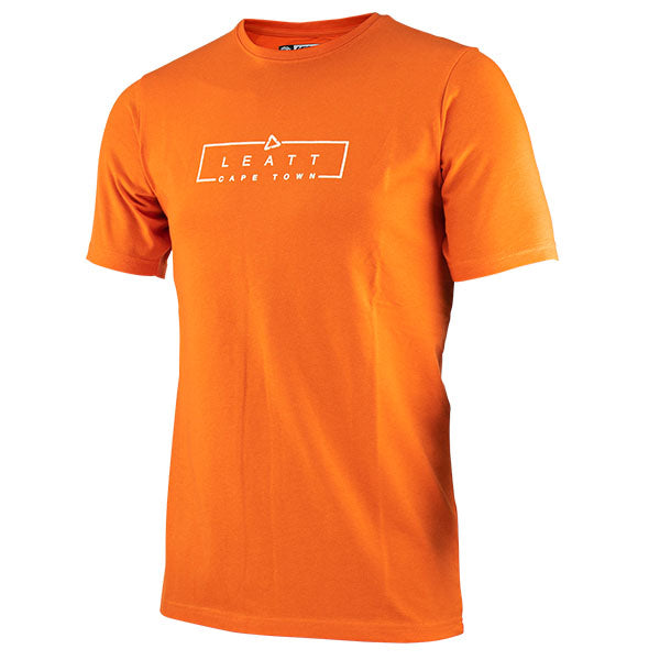 Clean studio shot of Leatt Core T-Shirt; showing tee fit, printed graphics, and crew neckline; SKU 5023047200; Sizes: S-3XL