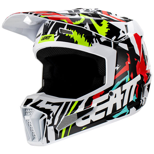 Product photo showing Leatt, Moto 3.5 V23 Jr Helmet (Youth), Colors: Fuel, Indigo, Stealth, Zebra, Sizes: Y-LG, Y-MD, SKU: 1023011651