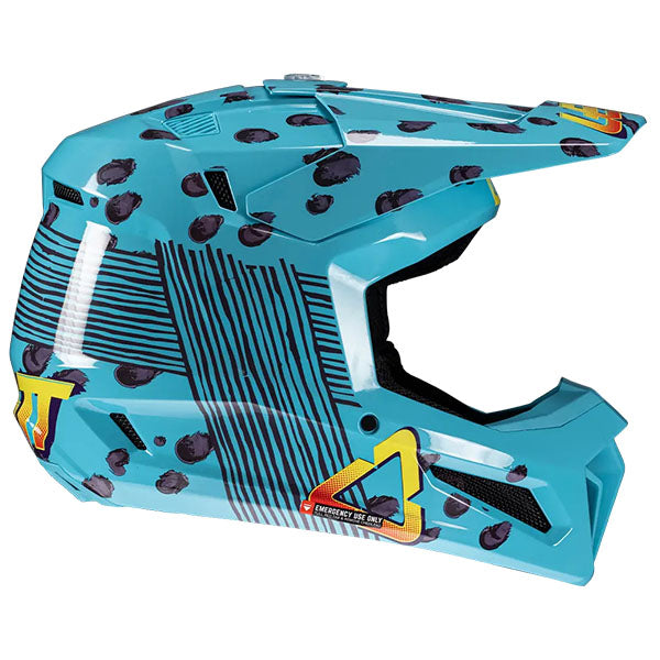 Product photo showing Leatt, Moto 3.5 V25 Helmet Kit (Youth) in Cheetah, Colors: Black, Cheetah, Royal, White, Sizes: Y-LG, Y-MD