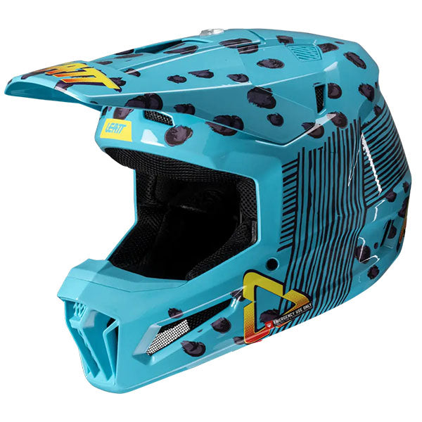 Product photo showing Leatt, Moto 3.5 V25 Helmet Kit (Youth) in Cheetah, Colors: Black, Cheetah, Royal, White, Sizes: Y-LG, Y-MD