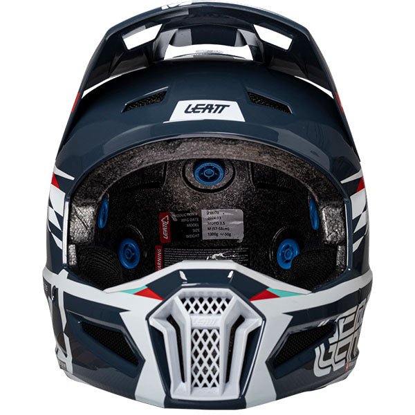 Product photo showing Leatt, Moto 3.5 V25 Helmet Kit in 2XL, Colors: 2XL, LG, MD, SM, XL, XS, Sizes: Blue, Matcha, Red, Royal, Stealth, Steel, White, SKU: 1025100464
