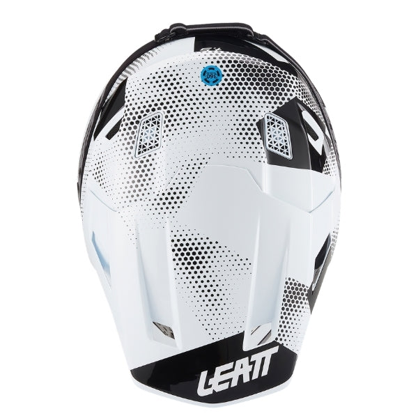 Leatt Moto 7.5 motocross helmet kit in Camo Black/White, top view showing the peak, vents, and shell graphics