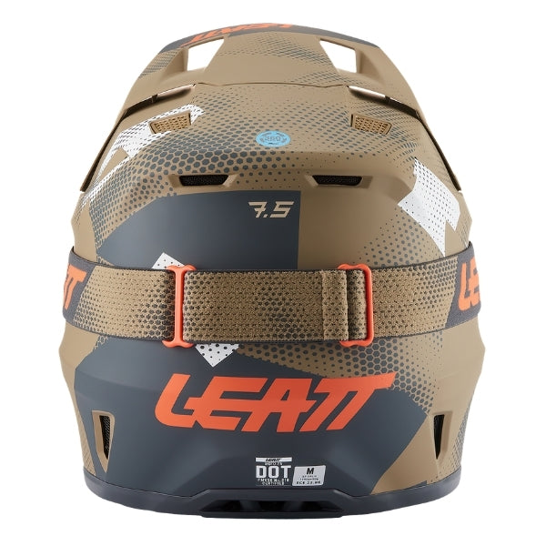 Leatt Moto 7.5 motocross helmet kit in Camo Khaki Brown, rear view showing the shell vents and goggle strap