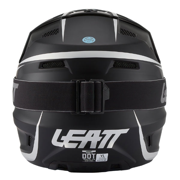 Leatt Moto 3.5 motocross helmet kit in Black, rear view showing the shell vents and goggle strap