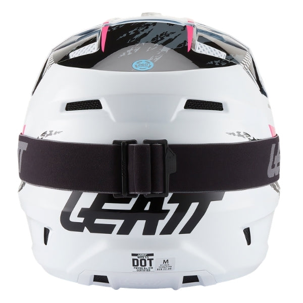 Leatt Moto 3.5 motocross helmet kit in Pink, rear view showing the shell vents and goggle strap