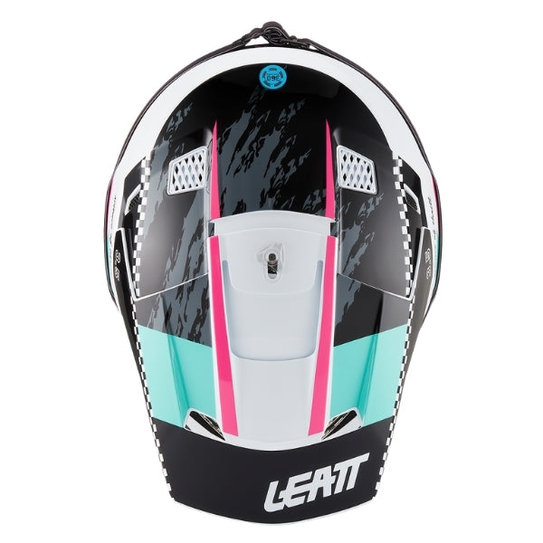 Leatt Moto 3.5 motocross helmet kit in Pink, top view showing the peak, vents, and shell graphics