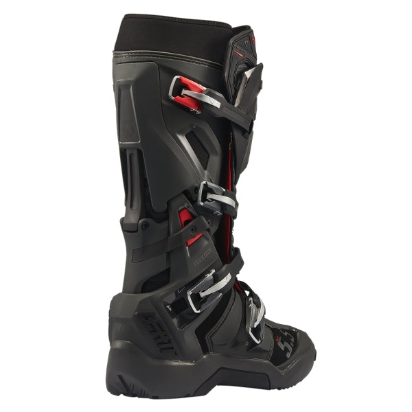 Leatt Moto 5.5 FlexLock Enduro Evo boots in Graphene Black, opposite-side profile showing the buckle system and ankle panels