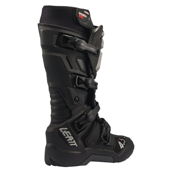 Leatt Moto 4.5 HydraDri Evo boots in Black, opposite-side profile showing the buckle system and ankle panels