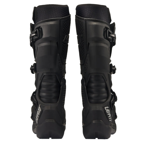 Leatt Moto 4.5 HydraDri Evo boots in Black, rear view showing the calf guards and heel protection