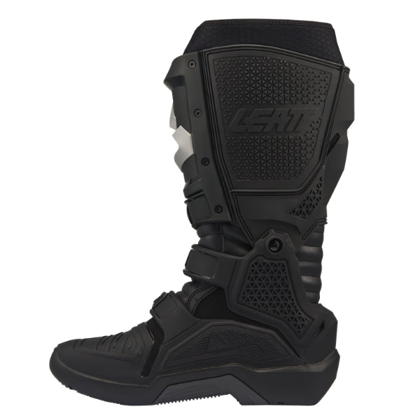 Leatt Moto 4.5 HydraDri Evo boots in Black, inner-side profile showing the protective heat-shield panel