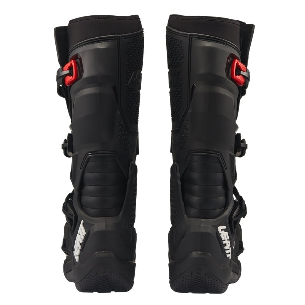 Leatt Moto 4.5 Evo boots in Black, rear view showing the calf guards and heel protection