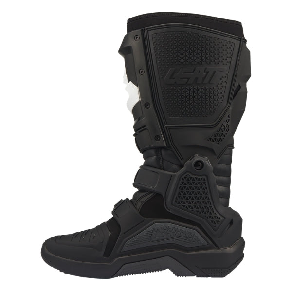 Leatt Moto 4.5 Evo boots in Black, inner-side profile showing the protective heat-shield panel