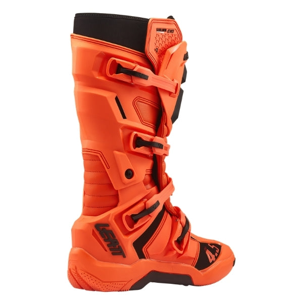 Leatt Moto 4.5 Evo boots in Orange, opposite-side profile showing the buckle system and ankle panels