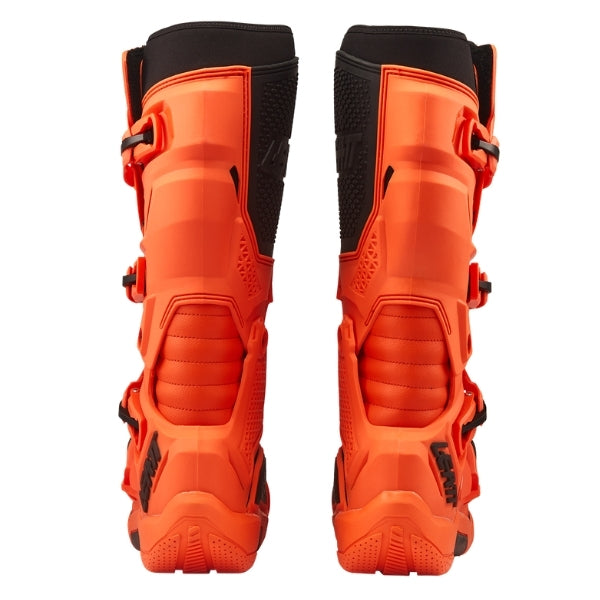 Leatt Moto 4.5 Evo boots in Orange, rear view showing the calf guards and heel protection