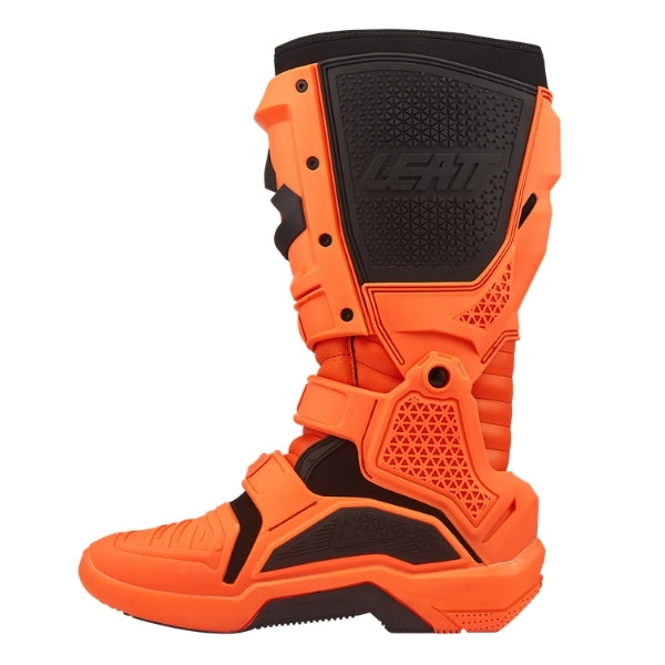 Leatt Moto 4.5 Evo boots in Orange, inner-side profile showing the protective heat-shield panel